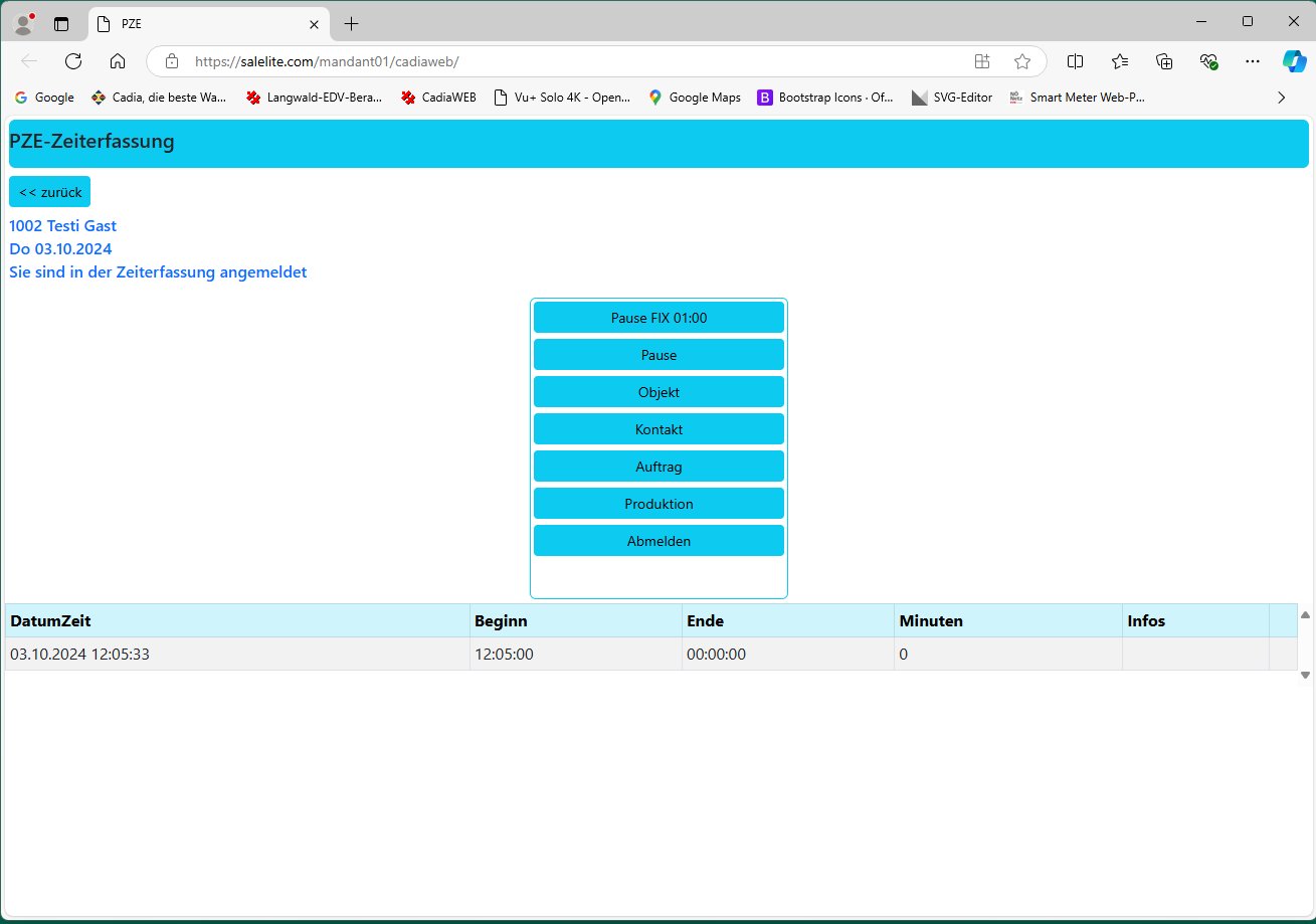 Mobiles Menü von CadiaPZEWeb-Zeiterfassung