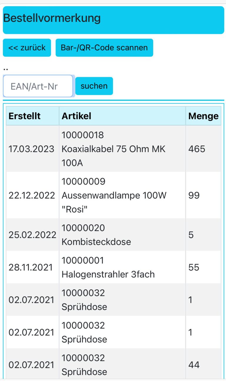 CadiaWeb Bestellvormerkung