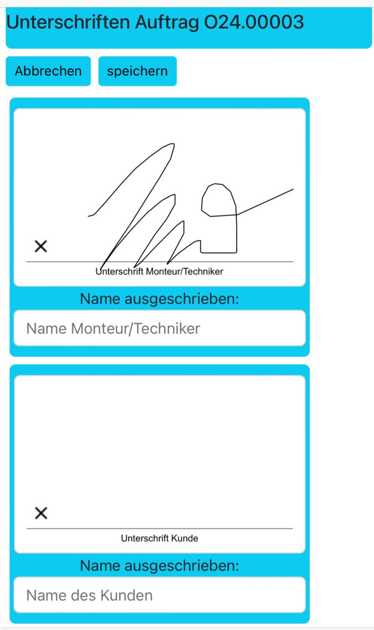 Eingangsmaske von CadiaWeb mit Unterschriften