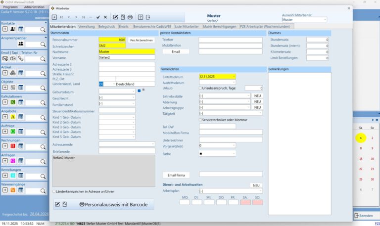 CadiaOffice Enterprise Schweizer Eingabemaske