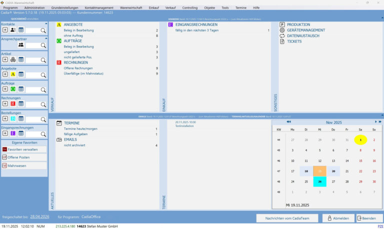 Schweizer CadiaOffice Single Eingabemaske